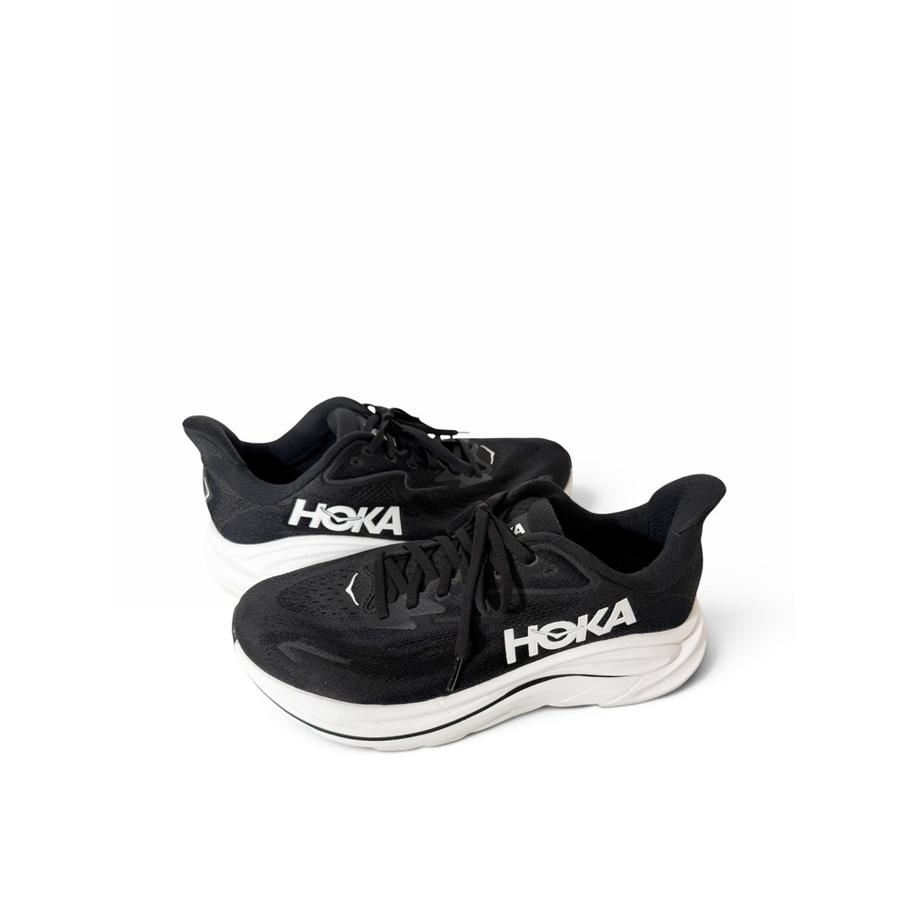 Hoka One One Clifton 10 Womens Black White Running Sneakers Size 10.5 D Wide